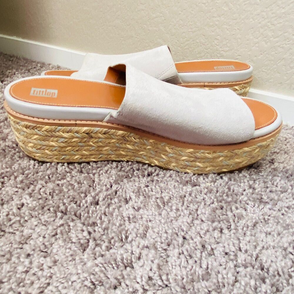 NWT FITFLOP Eloise Espadrille Suede Wedge Slides Soft Grey Size 11 - Picture 10 of 16